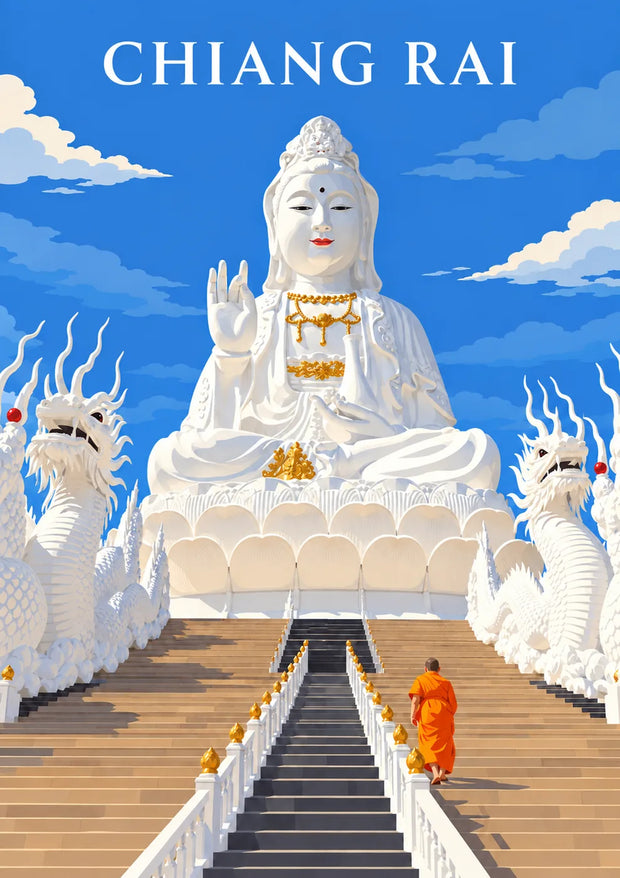 Affiche de voyage personnalisée Chiang Rai avec le nom de la destination, illustration flat design