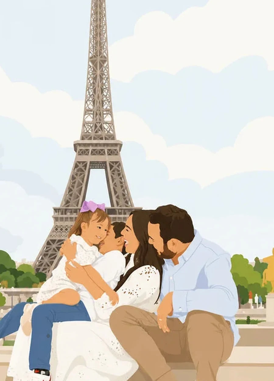 Affiche personnalisée illustrée famille Martin, flat design