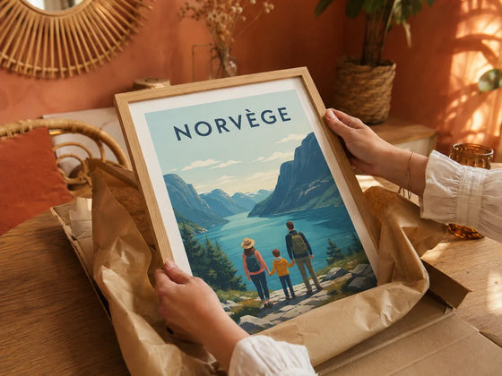 Déballage d'une affiche personnalisée famille Norvège