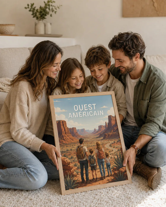 Famille avec son affiche personnalisée Ouest américain (Monument Valley)