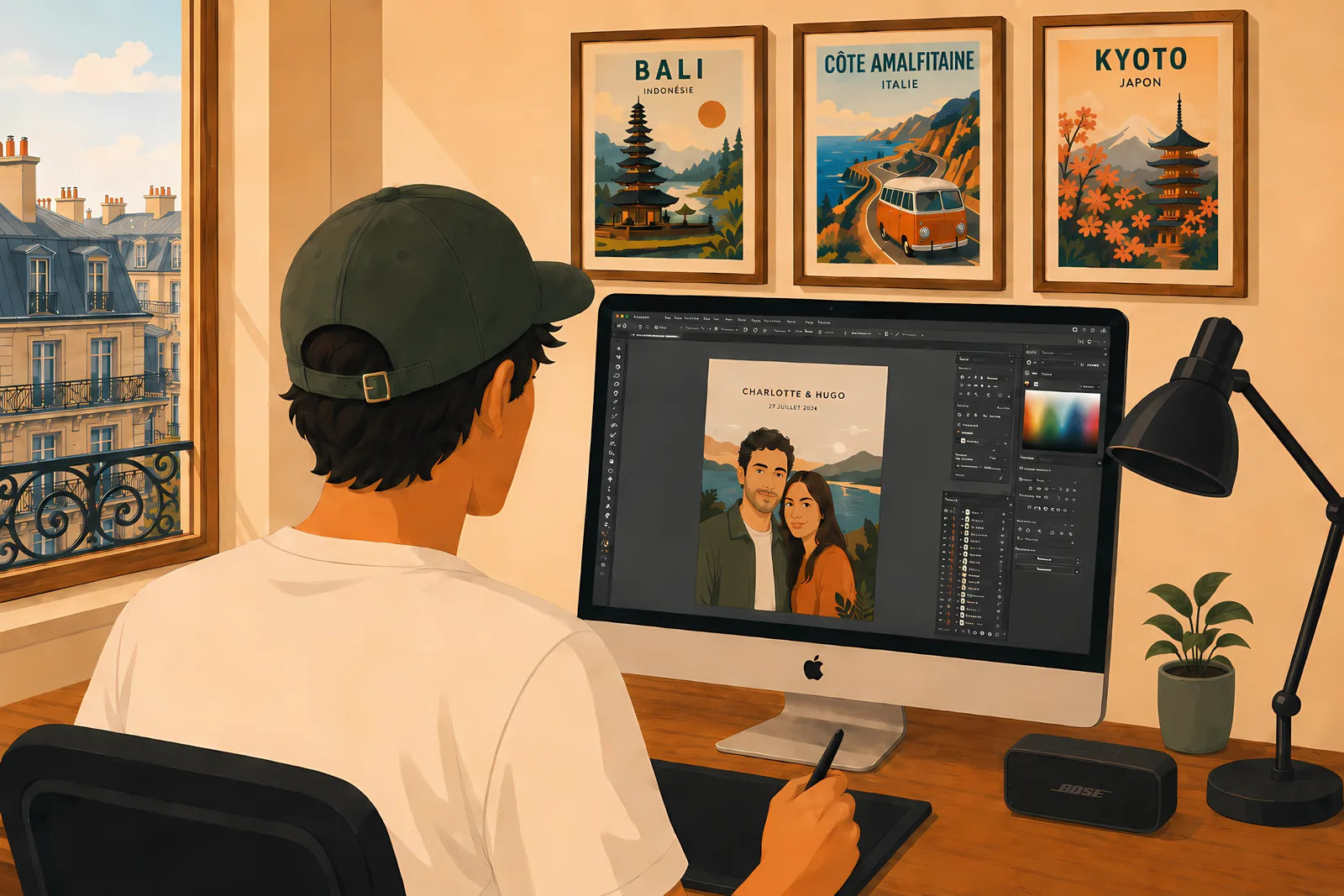 L'atelier Affiche Souvenir : Alex en train de créer une affiche personnalisée